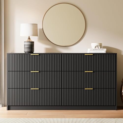 Black 6 Drawer Dresser for Bedroom, view 7