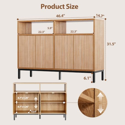 Sideboard Buffet Cabinet Storage, Modern Console Fluted Credenza, view 3