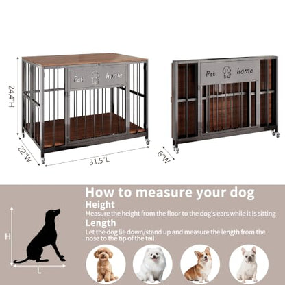 31.5" Foldable Dog Crate Furniture for Medium Dogs, Walnut, view 7