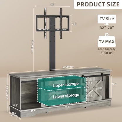 Farmhouse TV Stand for Living Room with Mount, Grey, view 3