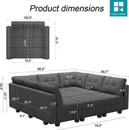 Modular Sectional Sleeper Sofa Couch with Storage Seat Reversible Modular Sofa Couch Oversized Sleeper Sectional Sofa Bed Set Dark Grey