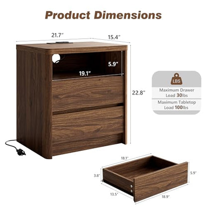 3 Pieces of Dresser and Nightstand Set,47.2 Inch Width 6-Drawer Dresser & 2-Drawer Nightstands Set of 2,Nightstand with USB&Type C Charging Station&Outlets, Modern Design for Bedroom, Walnut