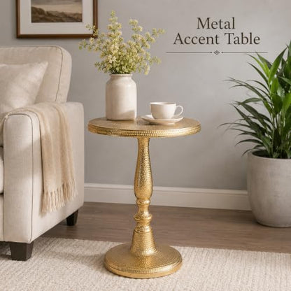 Gold Metal End Table for Living Room | 15 Inch Width x 22 Inch Height | Modern Side Table with Premium Finish | Sofa Side Table for Home Decor