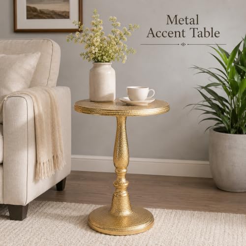 Gold Metal End Table for Living Room | 15 Inch Width x 22 Inch Height | Modern Side Table with Premium Finish | Sofa Side Table for Home Decor