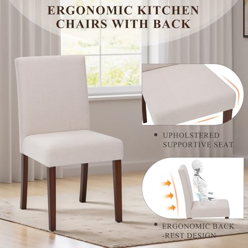 Upholstered Dining Chairs Set of 4, Modern Fabric Dining Room Chair, Wooden Dining Chair, Kitchen Side Chairs, Farmhouse Dinner Chair with High Back for Kitchen, Beige