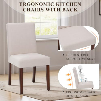 Upholstered Dining Chairs Set of 4, Modern Fabric Dining Room Chair, Wooden Dining Chair, Kitchen Side Chairs, Farmhouse Dinner Chair with High Back for Kitchen, Beige