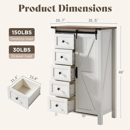 2PCS Farmhouse Dresser Set with Sliding Barn Doors, view 5