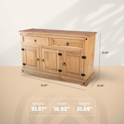 Solid Wood Storage Cabinet 51.9" W, 16.9" D, 31.7" H, view 3
