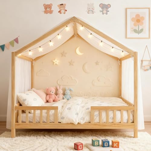 Full Size Montessori Toddler Floor Bed with Canopy and Roof, view 2