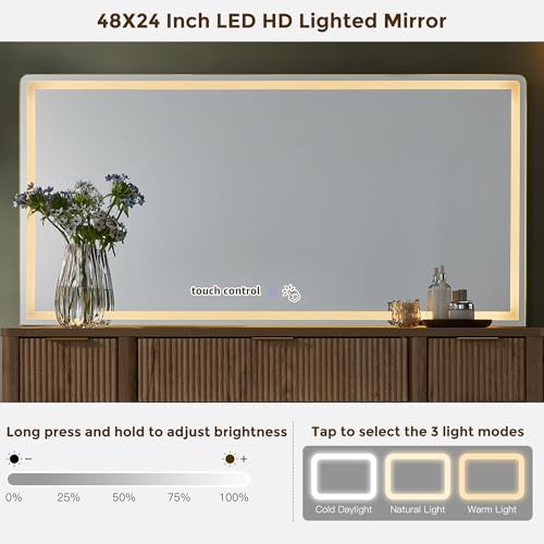 48" Fluted Makeup Vanity Desk with 48" Large Mirror and HD Lights, view 6
