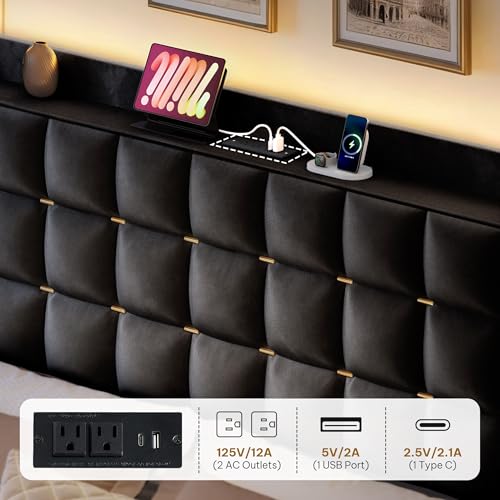 King Size Bed Frame with 3 Storage Drawers and RGB LED Lights, view 5