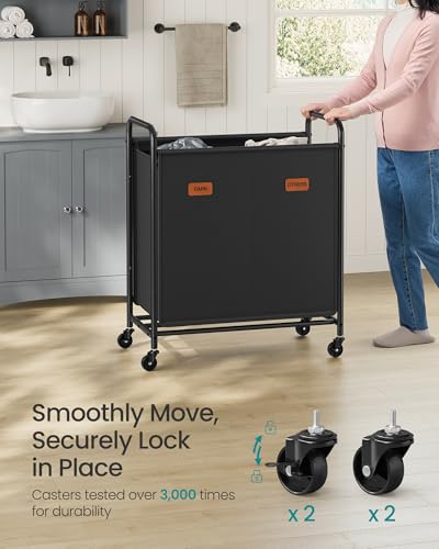2-Section Laundry Sorter, with Wheels, Removable Bags, view 6