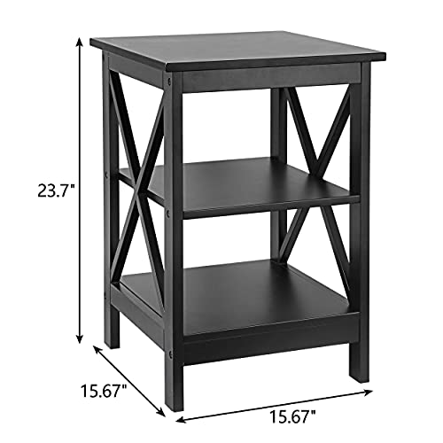 End Table 3-Tier X-Design Side Table with Storage Shelves Sofa Side Table Storage Organizer Display for Bedroom, Living Room, Office, Nursery Room, Black