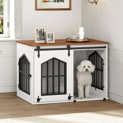Dog Crate Furniture, 31.5" Farmhouse Dog Kennel with Sliding Barn Door, view 2