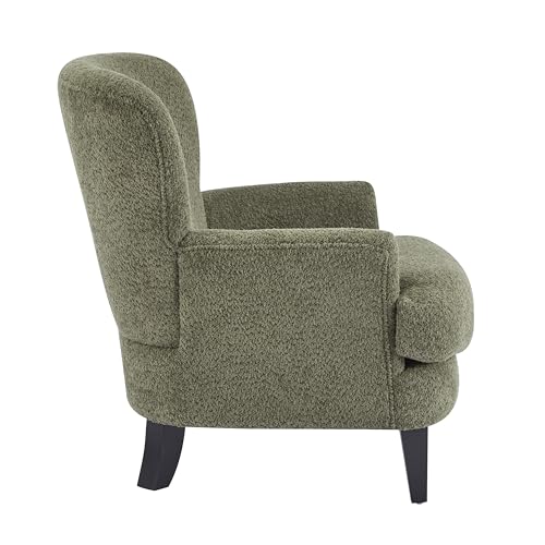 Colby Boucle Upholstered Club Chair, Living Room Accent Chair, Wooden Frame, Flared Armrest, Plush Thick Cushion, Reading Lounge Chair, Space-Saving Furniture, Olive Green