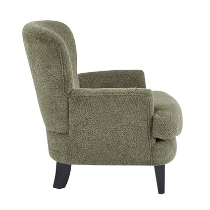 Colby Boucle Upholstered Club Chair, Living Room Accent Chair, Wooden Frame, Flared Armrest, Plush Thick Cushion, Reading Lounge Chair, Space-Saving Furniture, Olive Green