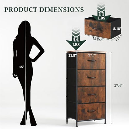 4 Drawers Dresser for Bedroom Fabric Storage Tower with Wooden Top, view 4