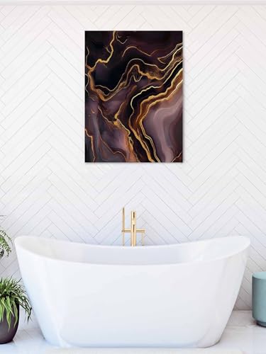 NuYeBiofx Natural Abstract Purple Marble Texture Canvas Wall Art Prints,30"x20" Framed Picture Artwork Gold Crack Stripe Art Printed Canvas Oil Painting for Living Room Bedroom Office,Ready to Hang