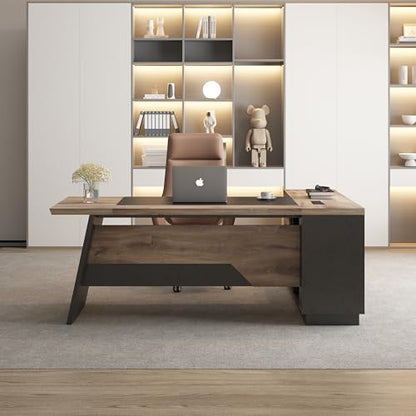 L Shape Executive Desk, Large Office Desk with Drawers & Shelves, view 4