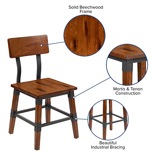 Jackson 4 Pack Rustic Antique Walnut Industrial Wood Dining Chair