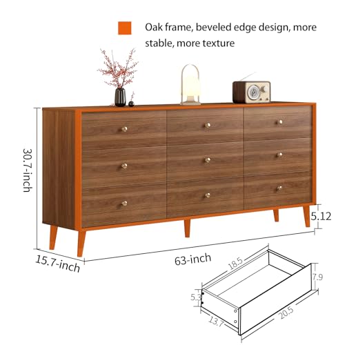 Dresser for Bedroom, 63 Inch 6 Drawer Wooden Chest of Drawers, view 4