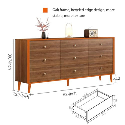 Dresser for Bedroom, 63 Inch 6 Drawer Wooden Chest of Drawers, view 4