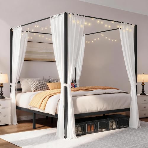 Canopy Bed Frame Metal Four Posters, Queen Size, view 4