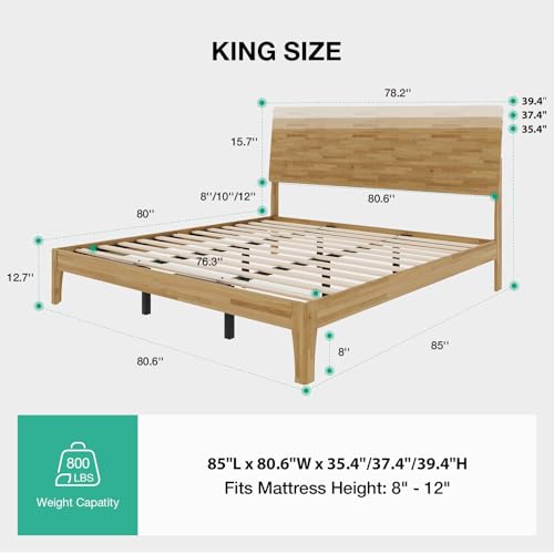 King Size Bed Frame with 3-Level Adjustable Storage Headboard, view 3