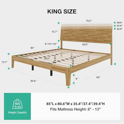 King Size Bed Frame with 3-Level Adjustable Storage Headboard, view 3