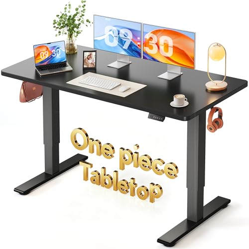 One-Piece Standing Desk, 55"x28" Seamless Tabletop Electric Height Adjustable for Home Office, Study Rooms & Multi-Device Workstations, Black