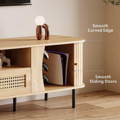 Fully Assembled 71" Mid Century Modern TV Stand with Power Outlet and Sliding, view 7