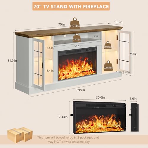 2-in-1 Multifunctional Fireplace TV Stand with 30" Removable Electric Fireplace, view 3