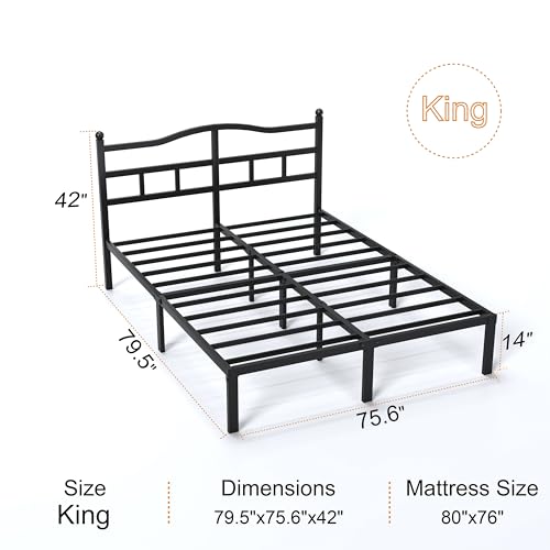 14 Inch King Size Bed Frame with Headboard, view 3