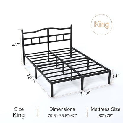 14 Inch King Size Bed Frame with Headboard, view 3