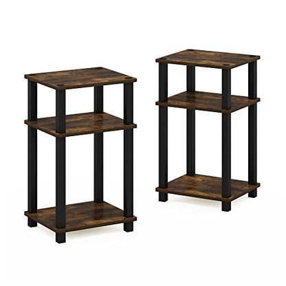 JUST Side Table Set of 2, 3-Tier Open Shelf End Table, Toolless Assembly Night Stand, Bedside Table with Square Tube, for Living Room, Bedroom, Amber Pine
