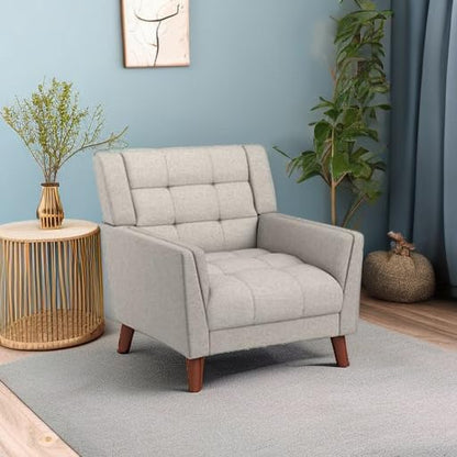 Evelyn Mid Century Modern Fabric Arm Chair, Beige & Walnut (305538