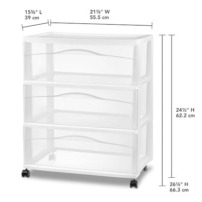 Wide 3-Drawer Cart with Wheels for Bedroom and Dresser, 2-Pack, view 4