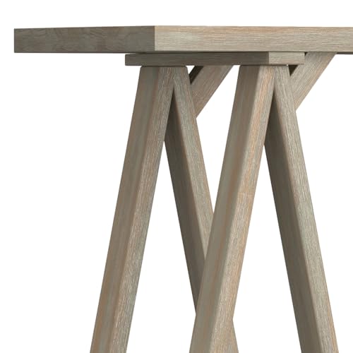 Sawhorse SOLID WOOD 50 inch Wide Modern Industrial Console Sofa Table in Distressed Grey for the Living room Entryway and Bedroom