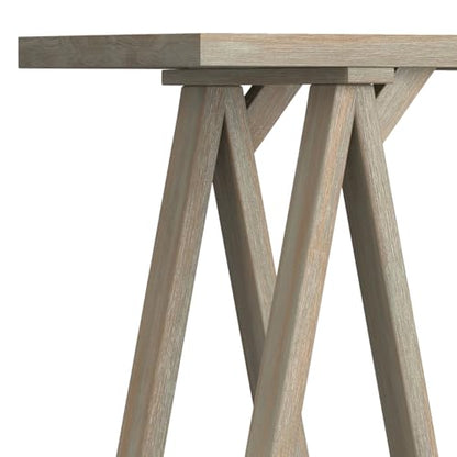 Sawhorse SOLID WOOD 50 inch Wide Modern Industrial Console Sofa Table in Distressed Grey for the Living room Entryway and Bedroom