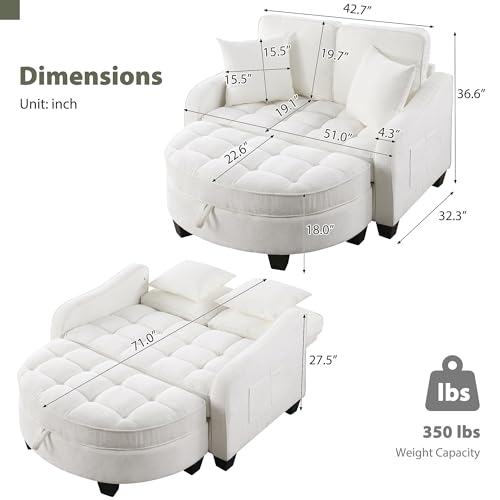 Round Chaise Lounge Chair with Storage Ottoman, view 3