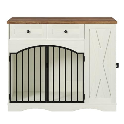 Wooden Dogs Kennel Side End Table with Double Doors, Indoor Dog House for Medium, view 5