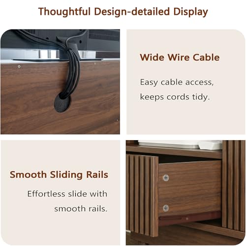 86in Fluted Walnut TV Stand for 85 Inch TV, Mid Century Media Console Table, view 5