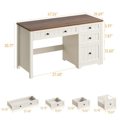Farmhouse 47.2" Executive Desk with 3 Storage Drawers, Brown White, view 3