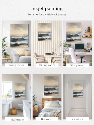 NuYeBiofx Abstract Beach Painting Art Canvas Wall Art Prints,48"x32" Framed Picture Artwork Sky Ocean Landscape Printed Canvas Oil Painting for Living Room Bedroom Office,Ready to Hang