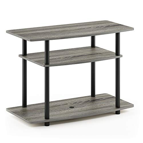 Turn-N-Tube No Tools 3-Tier Entertainment Center TV Stand for TV up to 32 Inch, Plastic Round Tubes, French Oak Grey/Black