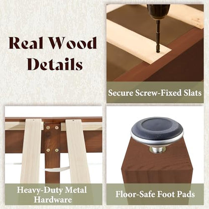 Solid Wood Full Size Bed Frame, Walnut, view 5
