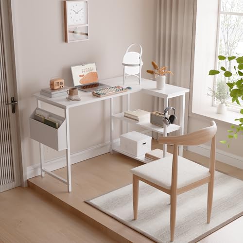 40 Inch L Shaped Computer Desk with Reversible Side Storage Shelves, view 3