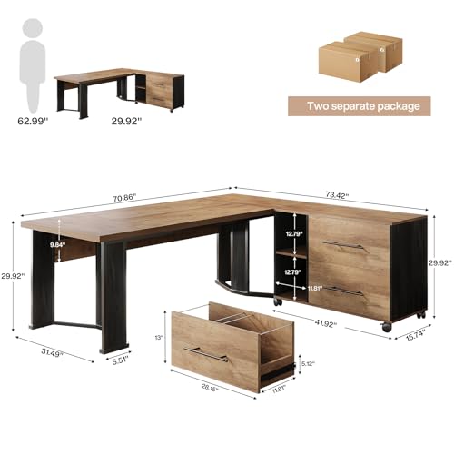 70.86" Executive Desk with Mobile File Cabinet, view 3