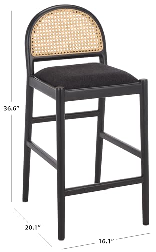 SAFAVIEH Couture - Laylie 37-Inch Counter Stool - Black Solid Wood & Cushion with Natural Cane Rattan Weave - Fully Assembled - Ideal for Kitchen, Dining Room (SFV1608D)