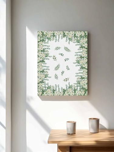 NuYeBiofx Farmhouse Flower Leaf Seamless Canvas Wall Art Prints,30"x20" Framed Picture Artwork Pastoral White Green Plant Printed Canvas Oil Painting for Living Room Bedroom Office,Ready to Hang